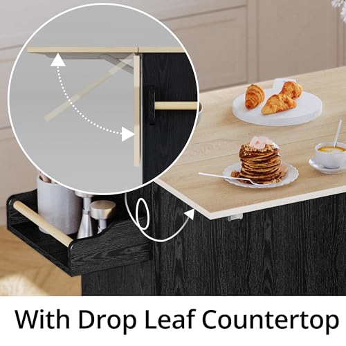 Kitchen Island with Storage, Rolling Cart with Drop Leaf and Charging Station H744