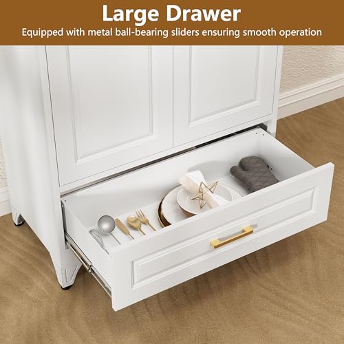 Tall Kitchen Storage Cabinet with Doors and Adjustable Shelves, Black Freestanding Cupboard X34021