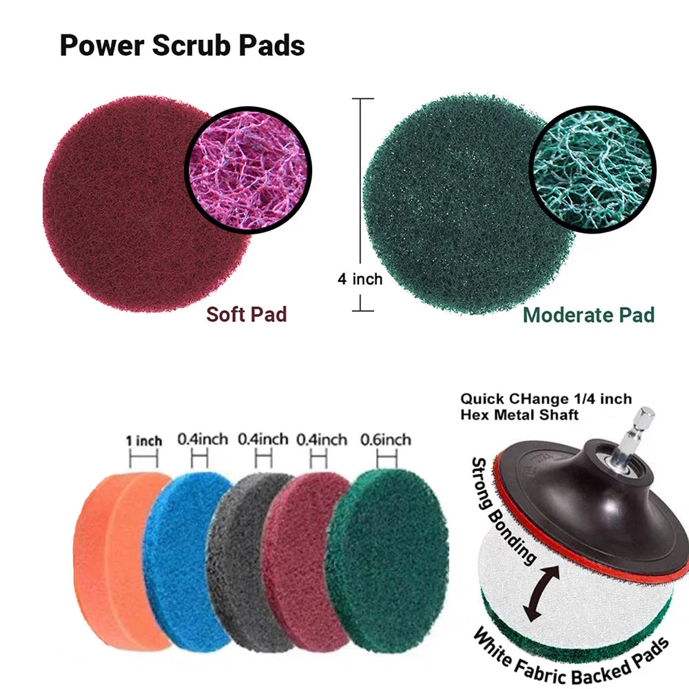 Electric Drill Brush Set 31PCS with Cloth Scrub Pads Sponge Extendable Attachment M520