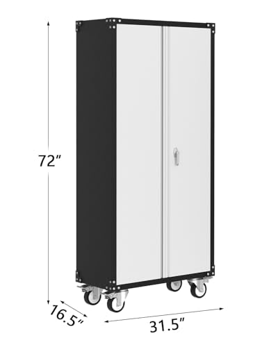 Metal Storage Cabinet 72" H with Wheels, Lockable Rolling, 4 Adjustable Shelves R679