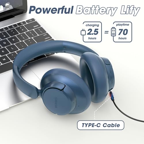 Hybrid Active Noise Cancelling Headphones with Transparent Mode, 70H Playtime, Wireless Bluetooth with Mic, Deep Bass, 3.5mm Cable, Soft Earpads, Fast Charging - Black M65774