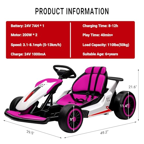 Kids Go Kart, 24V Electric Drift Car with Dual 200W Motors, 2-Speed, White B188186