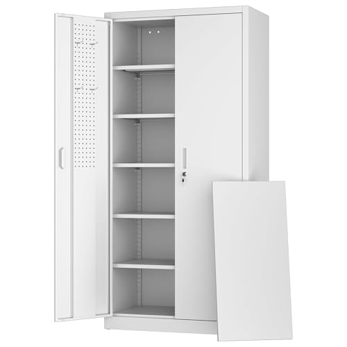 Garage Storage Cabinet with Wheels, 72" H, 2 Doors, 4 Adjustable Shelves, Black Q104