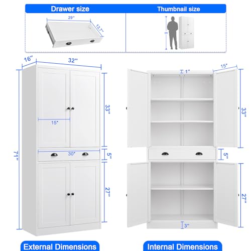 Tall Kitchen Storage Cabinet with Doors and Adjustable Shelves, Black Freestanding Cupboard X34021