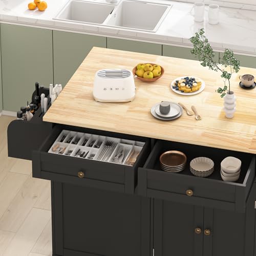 Movable Kitchen Island with Drop Leaf and Power Outlet J472