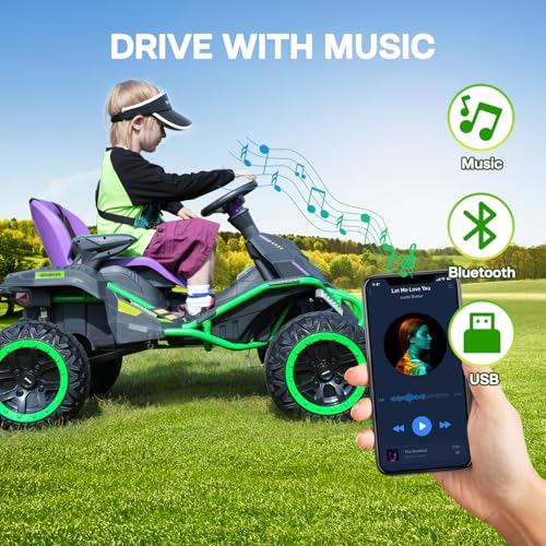24V Ride on Toy for Big Kids with 4 Motors, Bluetooth Speaker, Adjustable Seat J34962