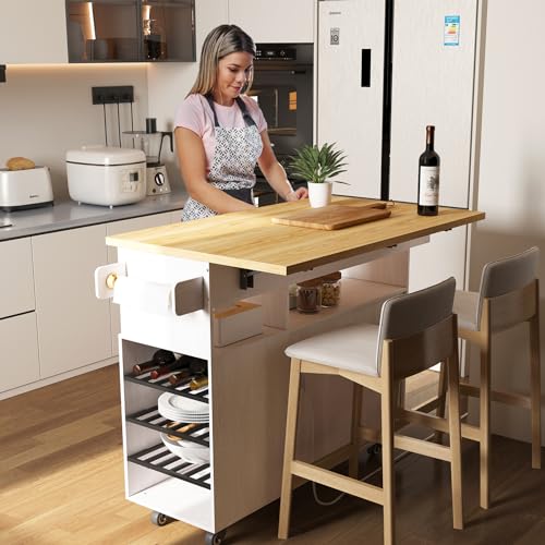 Rolling Kitchen Island Cart with Drop Leaf Countertop and Storage D32375