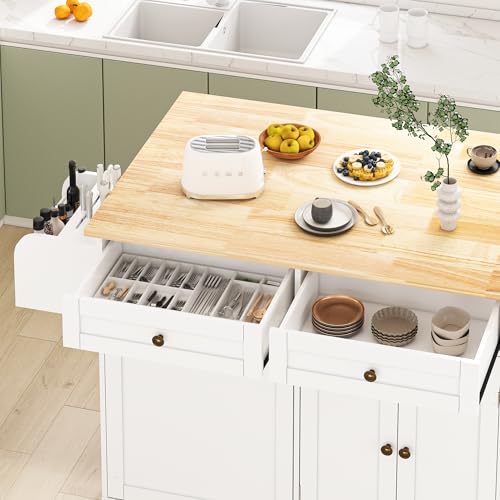 Movable Kitchen Island with Drop Leaf and Power Outlet J472