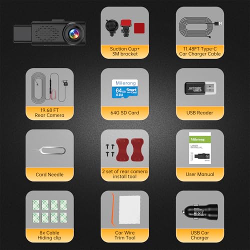 3 Channel Dash Cam Front Rear Inside, 2.5K WiFi, 64GB Card, IR Night Vision B335696