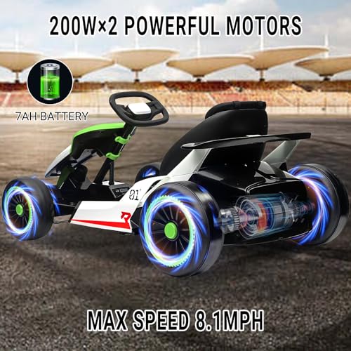 Kids Go Kart, 24V Electric Drift Car with Dual 200W Motors, 2-Speed, White B188186