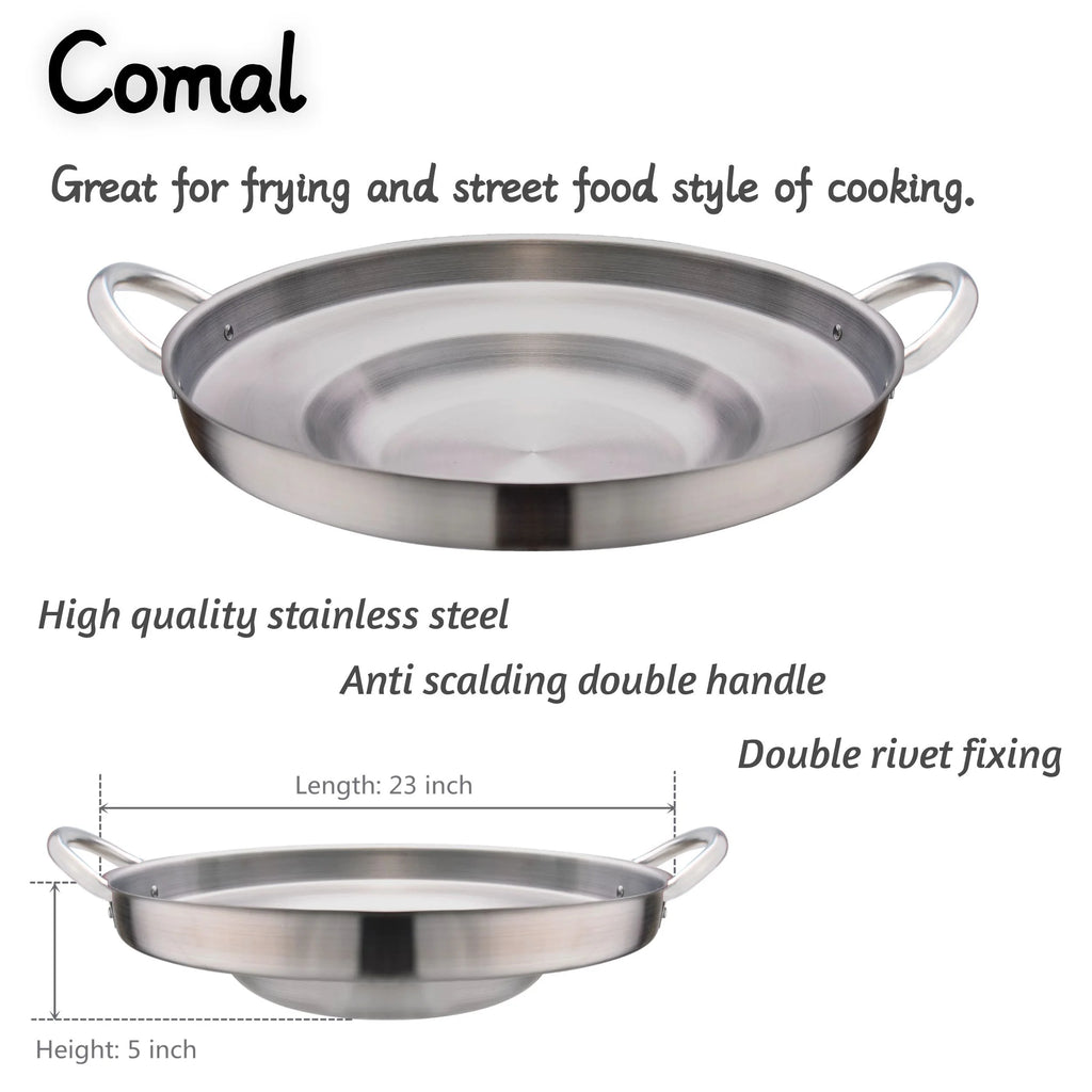 Heavy Duty Stainless Steel Concave Comal Set with Cast Iron Propane Burner Stove and Stand T6900