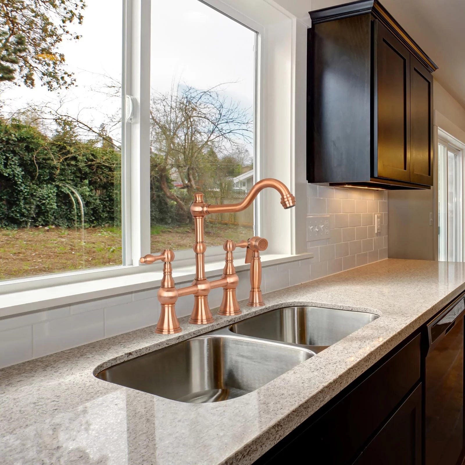 Copper Bridge Kitchen Faucet with Side Sprayer P36716
