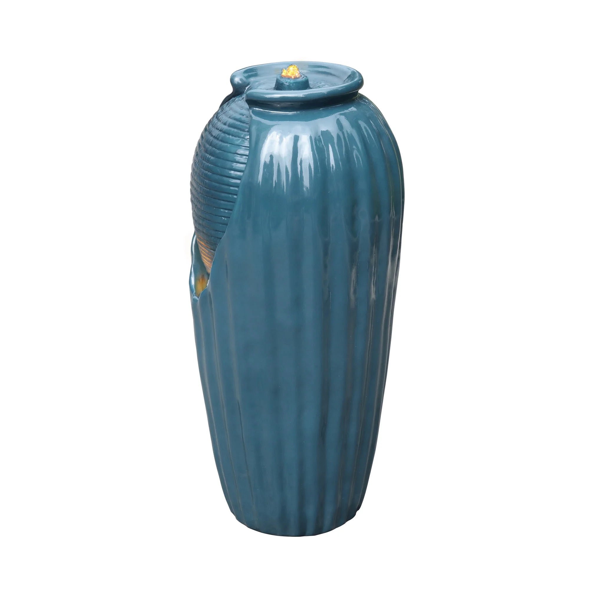 Glazed Contoured Vase Water Fountain with LED Lights for Backyard V351