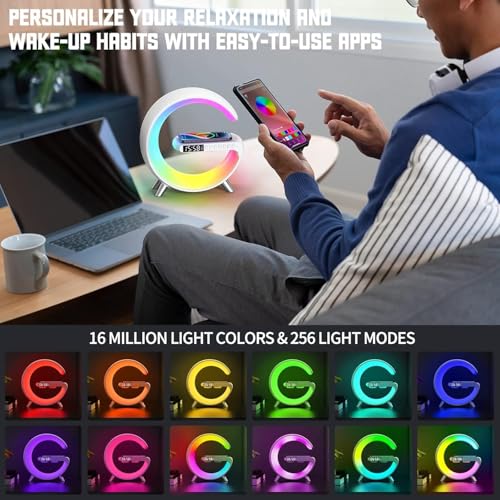 Smart LED Table Lamp with Wireless Charger, Alarm Clock, and Bluetooth Speaker J618863
