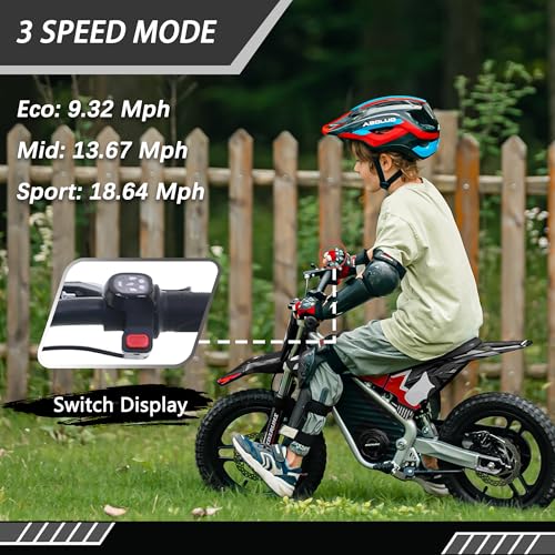 Electric Dirt Bike for Kids Aged 4-8, 350W Brushless Motor, 14'' Off-Road Tires, Blue J66927
