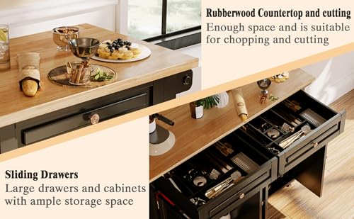 Movable Kitchen Island with Drop Leaf and Power Outlet J472