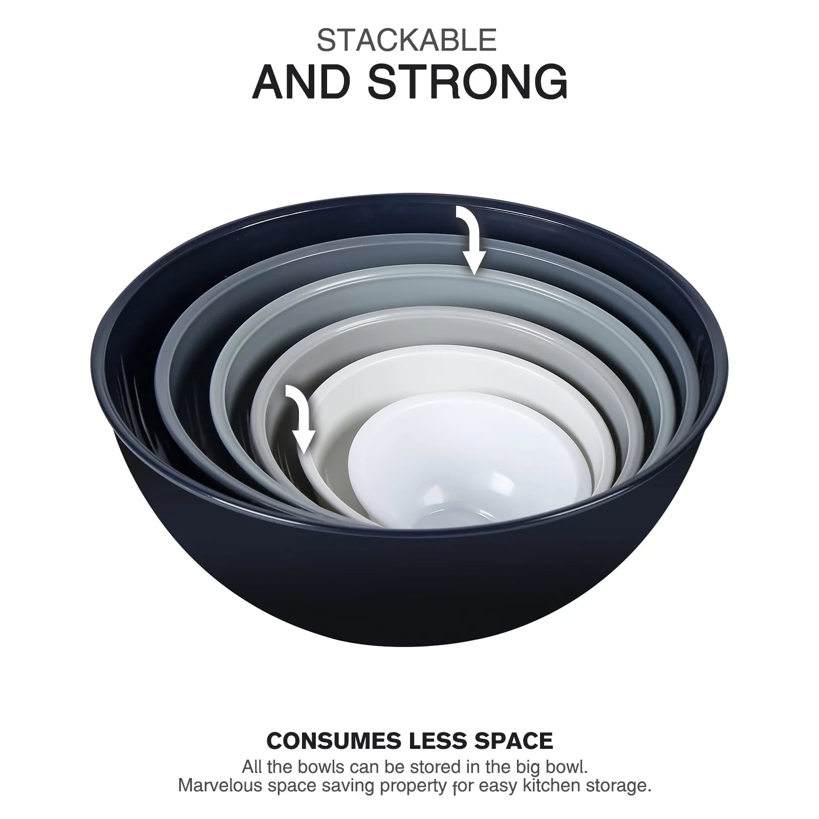 Mixing Bowls with Lids, 12 Piece Plastic Nesting Set, Microwave Safe H683