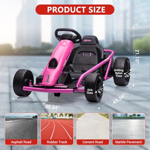 Electric Drift Kart for Kids, 24V Ride On Toy with 2×300W Motors H567371