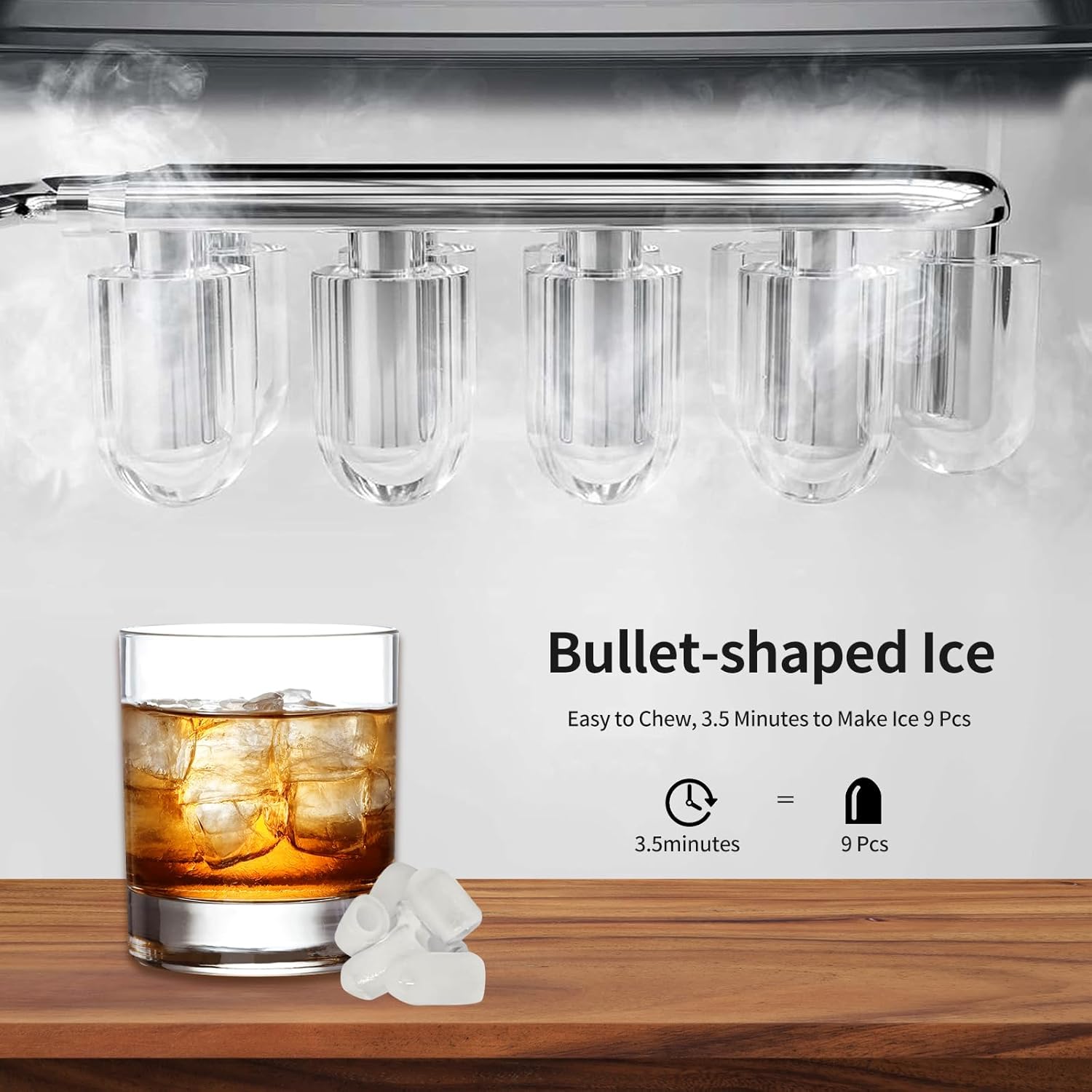 Countertop Ice Maker, 3.5 Minutes Fast, Auto-Cleaning, Portable with Basket and Scoop X933