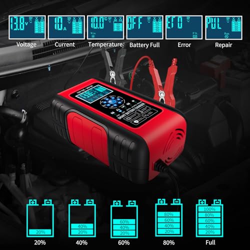 10A LiFePO4 Lead Acid Car Battery Charger 12/24V Trickle Charger Maintainer W6820