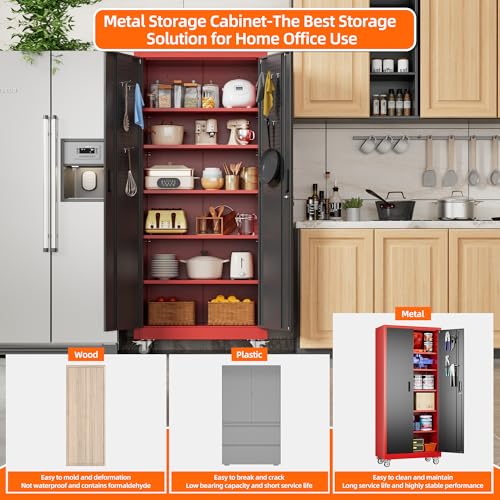 Metal Storage Cabinet with Wheels, 73" H, Locking Doors and Adjustable Shelves C8462