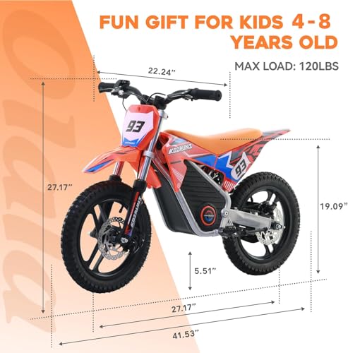 Electric Dirt Bike for Kids Aged 4-8, 350W Brushless Motor, 14'' Off-Road Tires, Blue J66927
