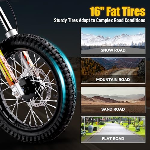 Electric Dirt Bike for Kids, 3 Speed Modes, 18 MPH, 15 Miles Range, Dual Suspension, Disc Brake, 16" Tire, Orange H40536