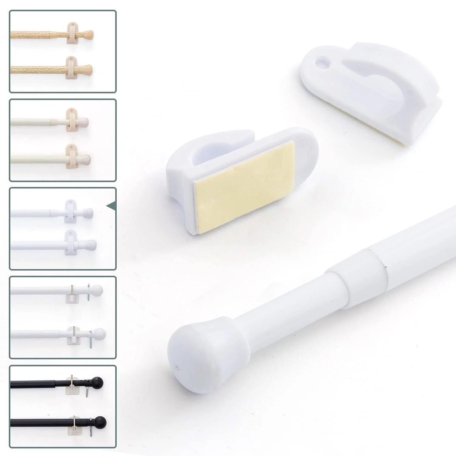 Door Curtain Rods No Drill Telescoping Adjustable White 26-48 Inches M257476