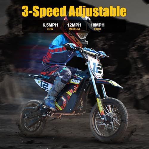 Electric Dirt Bike for Kids, 3 Speed Modes, 18 MPH, 15 Miles Range, Dual Suspension, Disc Brake, 16" Tire, Orange H40536