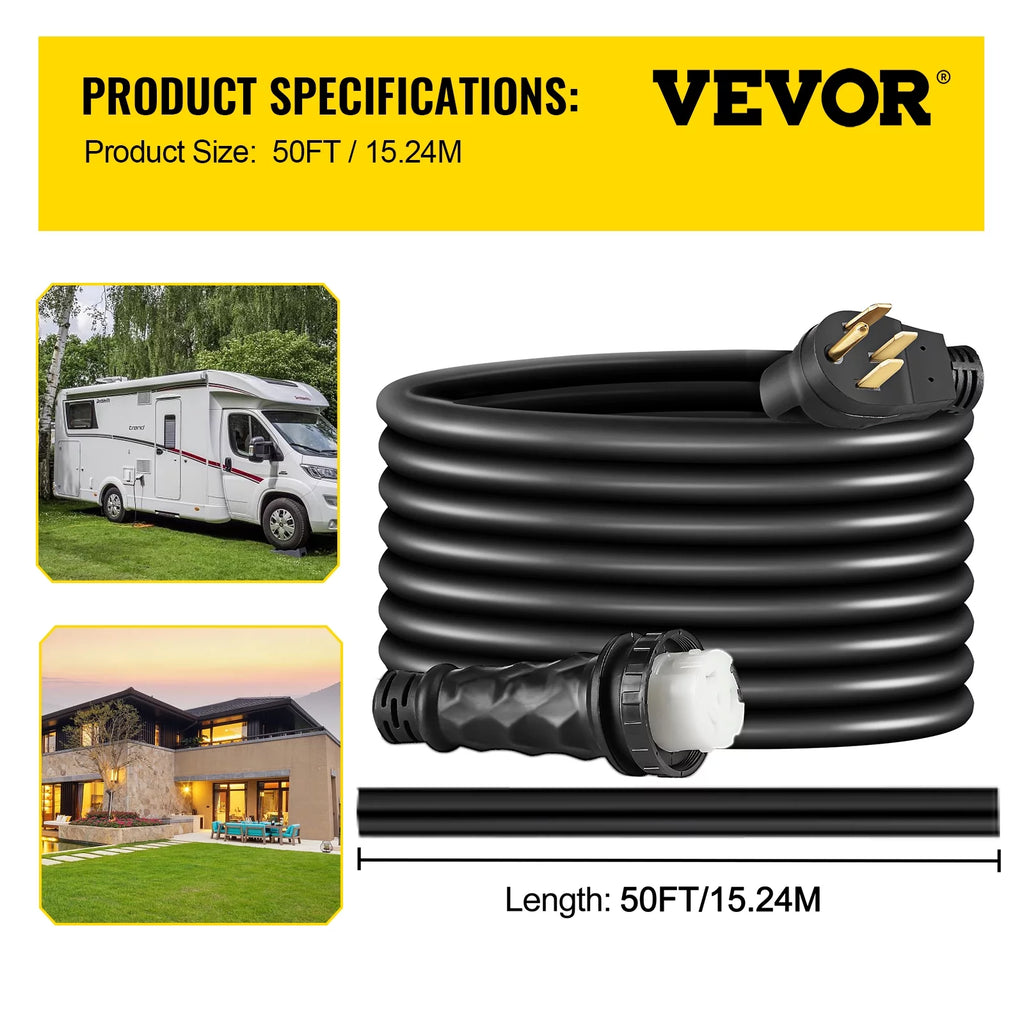 50 ft 50 Amp RV Shore Power Extension Cord, Weatherproof Heavy Duty Twist Lock Y966