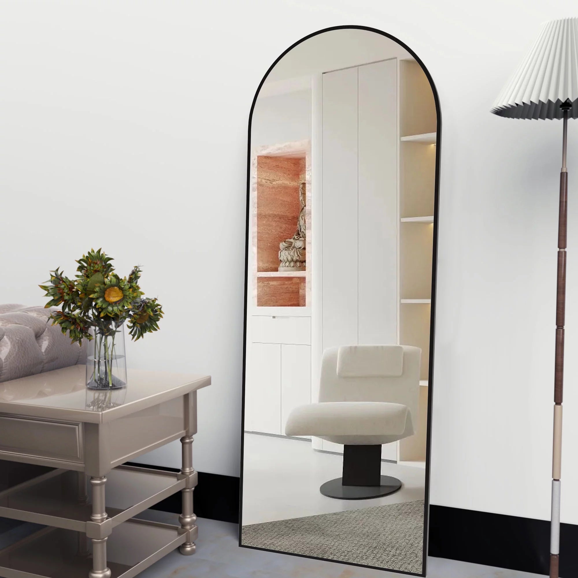 Arched Full Length Floor Mirror with Stand, 64" x 21" N164