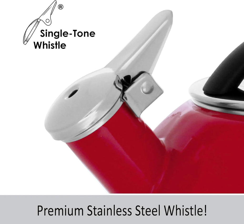 Enamel Steel Whistling Tea Kettle, 2 Quart D60899