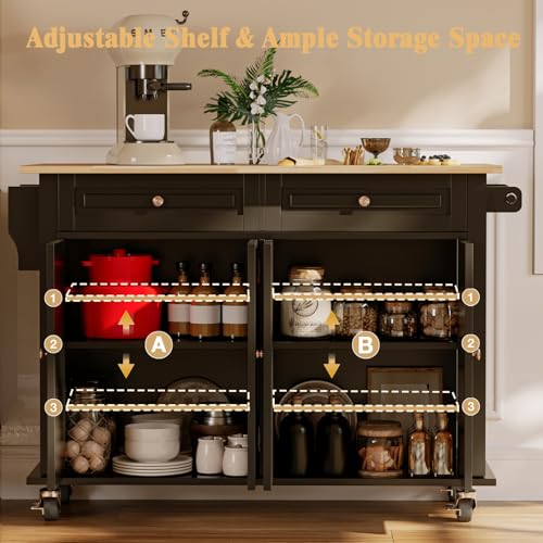 Movable Kitchen Island with Drop Leaf and Power Outlet J472