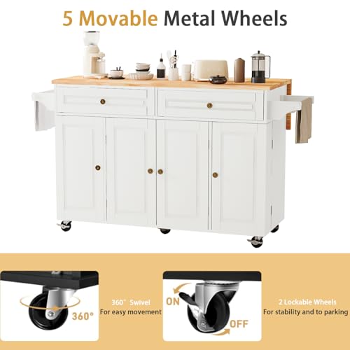 Movable Kitchen Island with Drop Leaf and Power Outlet J472
