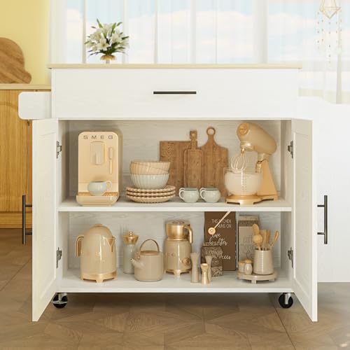 Kitchen Island with Storage, Rolling Cart with Drop Leaf and Charging Station H744