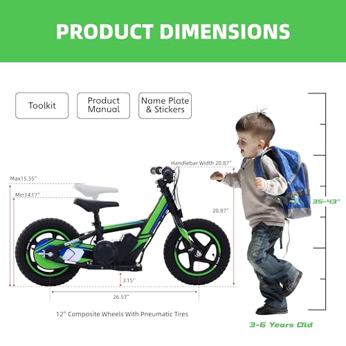 Electric Dirt Bike for Kids Aged 3-6, 170W Motor, 24V Battery, 12IN Tires M30914