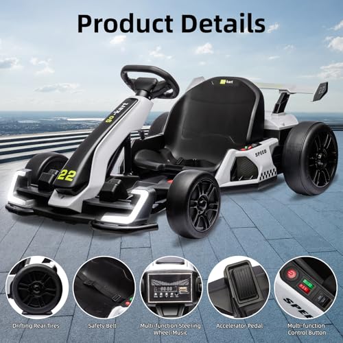 24V Electric Drift Go Kart for Kids, Adjustable Seat, 8mph C10094