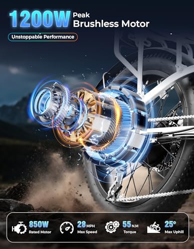Folding Electric Bike for Adults, 1200W Peak Motor, 28MPH Max Speed, 48V 10AH Removable Battery, 20" Fat Tire M840673
