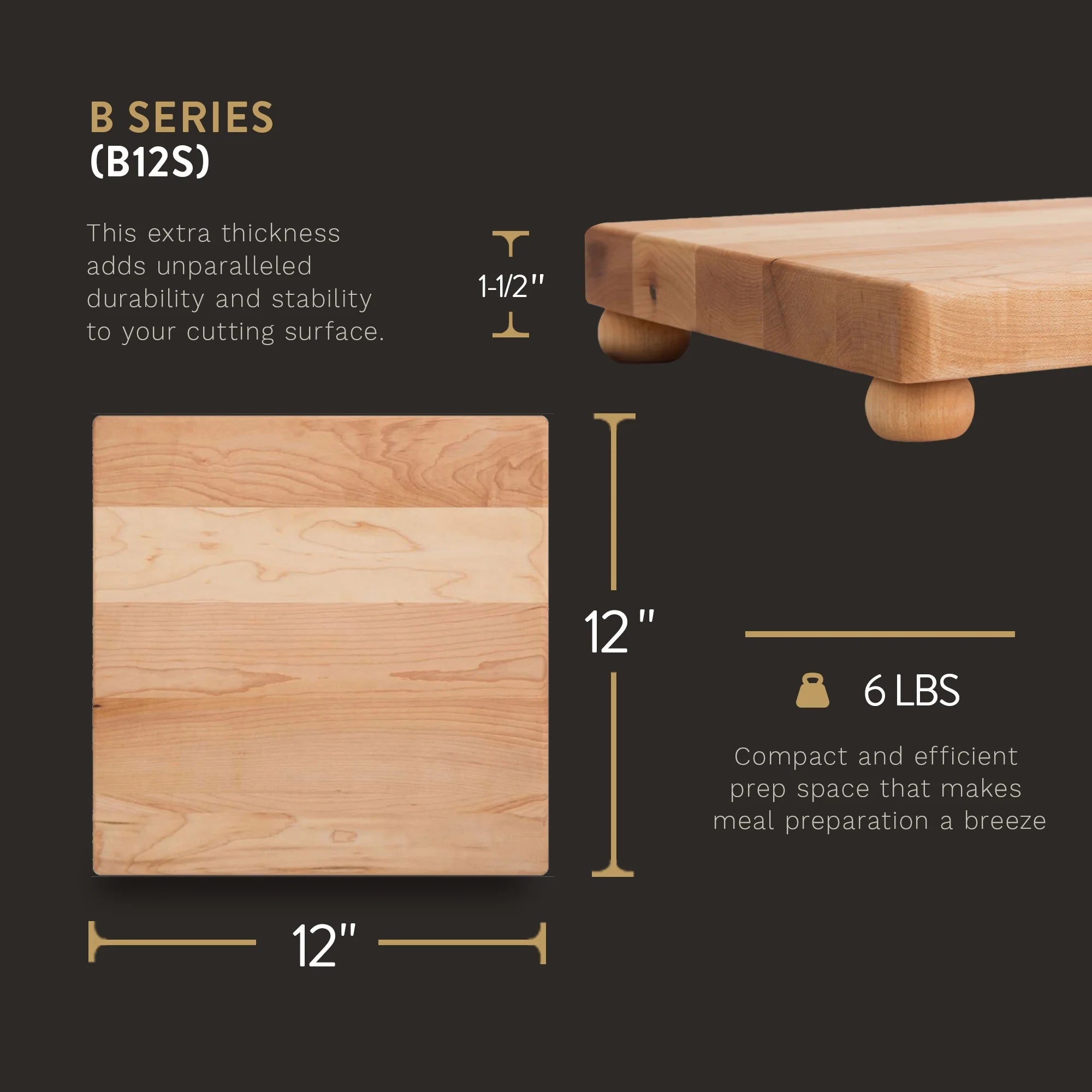 Maple Wood Cutting Board, 12 x 12 x 1.5 inches N6723
