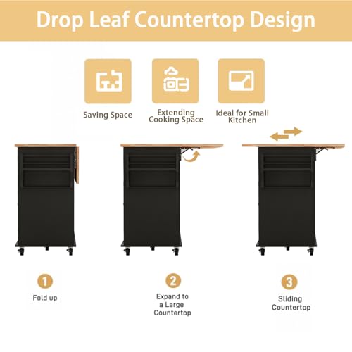 Movable Kitchen Island with Drop Leaf and Power Outlet J472