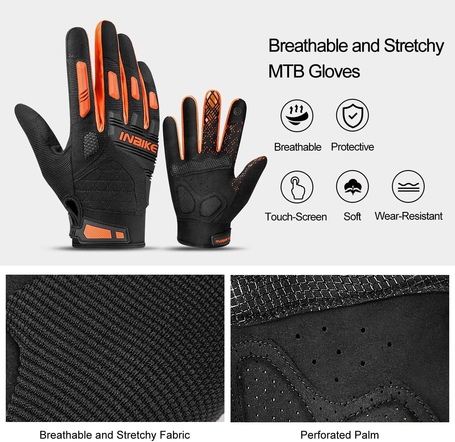 MTB Mountain Bike Gloves Touchscreen with Padded Knuckle Protection K449331