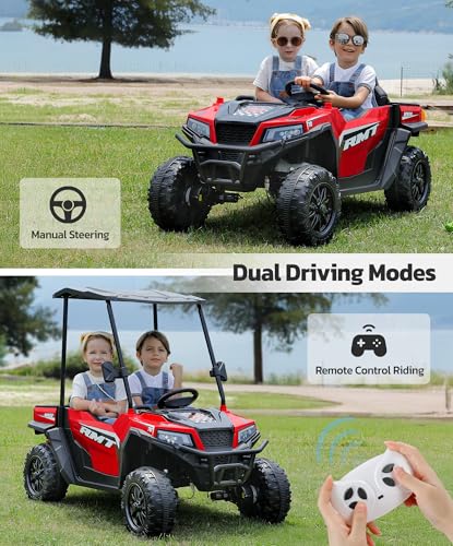 24V Ride on Car 2 Seater with Sun Shade, Dump Bed & Shovel, 4WD Electric Truck for Kids F44284