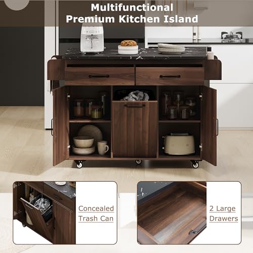 Farmhouse Kitchen Island with Drop Leaf, Barn Door and Wheels O34026
