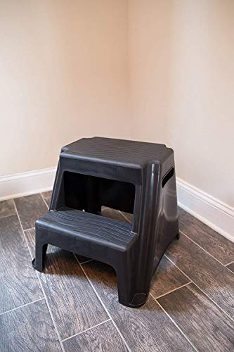2-Step Molded Plastic Step Stool, Lightweight, Slip Resistant, Black D3424