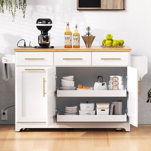 Farmhouse Kitchen Island with Drop Leaf, Barn Door and Wheels O34026