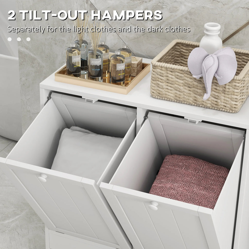 Tilt-out Laundry Storage Cabinet with 2 Hamper Compartments, White K817002