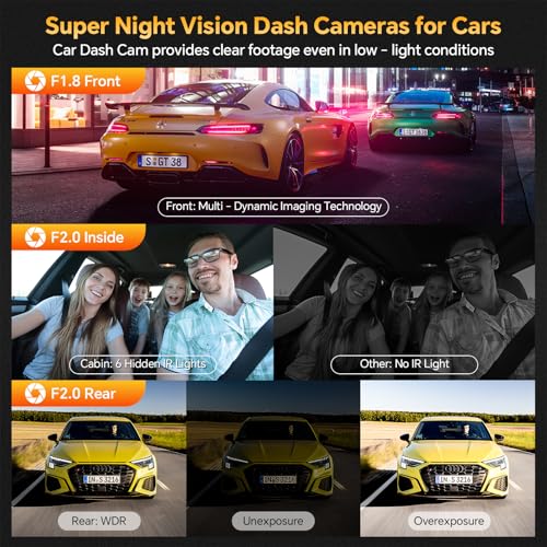 3 Channel Dash Cam Front Rear Inside, 2.5K WiFi, 64GB Card, IR Night Vision B335696