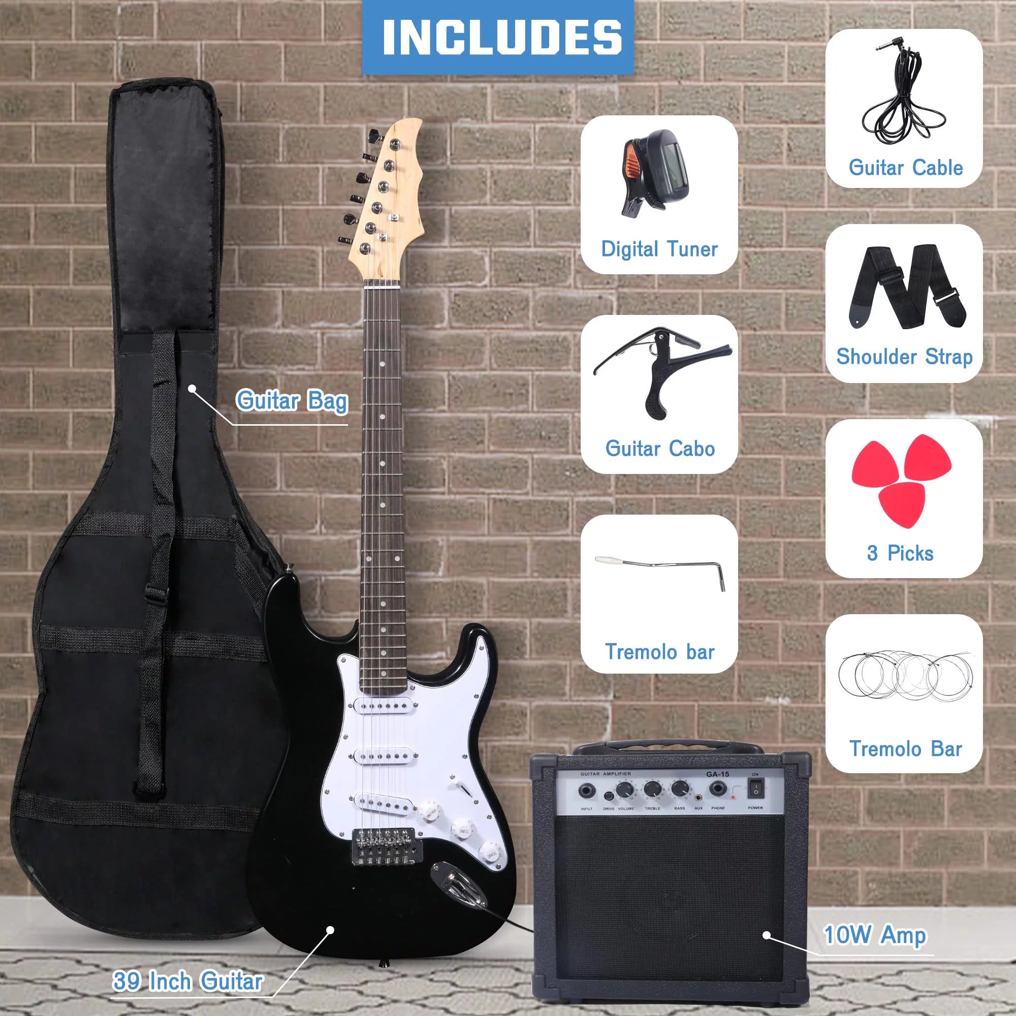 39 Inch Electric Guitar Starter Kit with Amplifier and Accessories R33923
