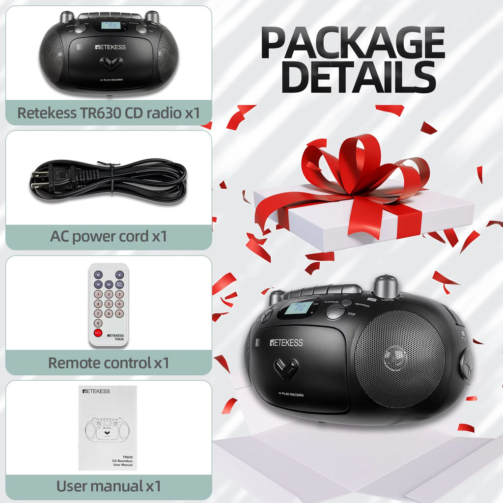 CD and Cassette Player Combo, Portable Boombox with AM FM Radio, MP3, USB, Micro SD X73185