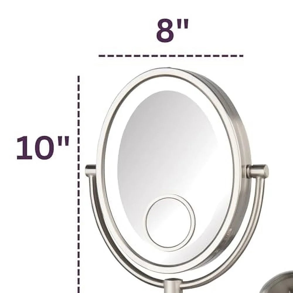 Oval Wall-Mounted Lighted Makeup Mirror with 10X-1X and 15X Spot Magnification W701